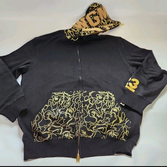 none Other - Black Gold Full Zip Shark Camo Hoodie Size 3XL Unbranded
